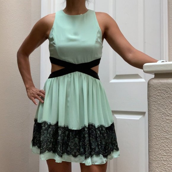 Green Lace Cutout Semi Formal Dress - Picture 1 of 3